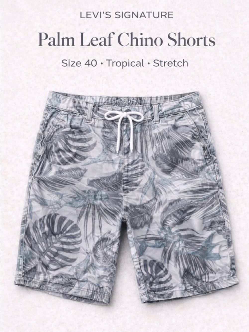 Levi’s Signature Palm Leaf Chino Shorts Sz 40 Tropical Stretch Summer